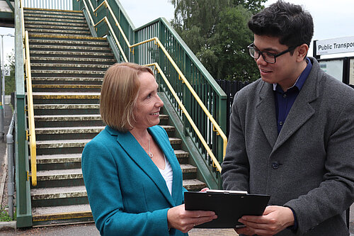 Helen campaigning for step-free access at Whitchurch Station