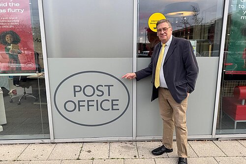 Cllr Paul Trendal outside CMK Post Office