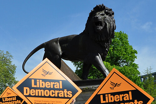 Lib Dem banners at the Maiwand Lion.