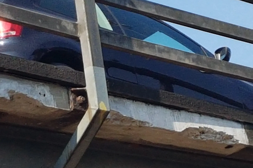 Chelmsford Army and Navy flyover showing chunks missing from the concrete