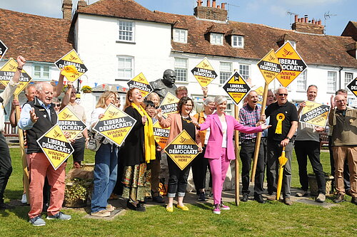 Daisy Cooper with activists in Westerham