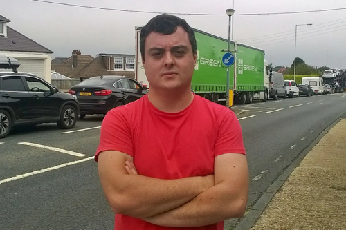Aston Mannerings with gridlocked traffic running through Capel-le-Ferne