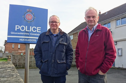Declan Wilson and Jeremy Hilton outside Hucclecote police station