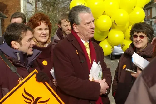 Mike Thornton (centre) leading a team out canvassing in Eastleigh with MEPs Sharon Bowles (left) and Catherine Bearder (right).