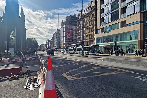 Princes Street looking west under blue skies