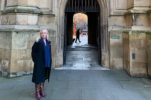 Roz Savage MP for South Cotswolds outside Parliament