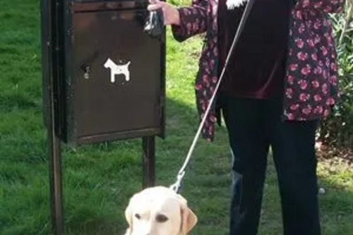 Cllr Noreen New with Dog Bin