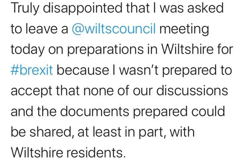 Ian Thorn - Removed from Wiltshire Council Meeting Tweet