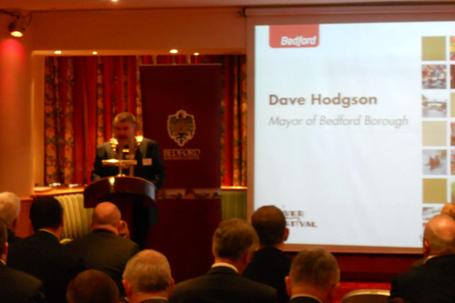 Mayor Dave Hodgson Giving a Presentation to Businesses on the Bedford River Festival 2012