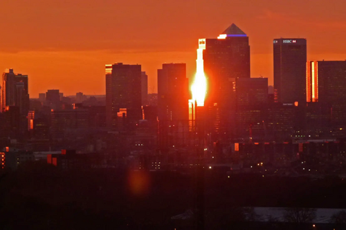 Sunset over Canary Wharf, London