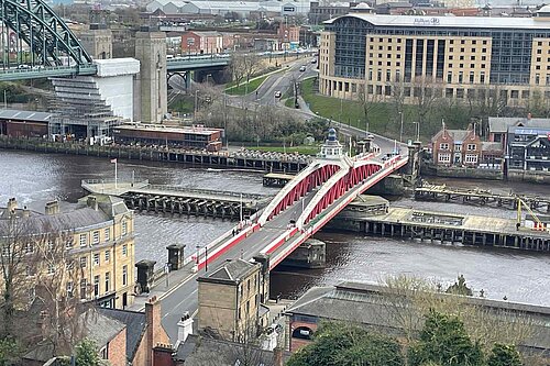 Newcastle Swing Bridge from the top of the castle