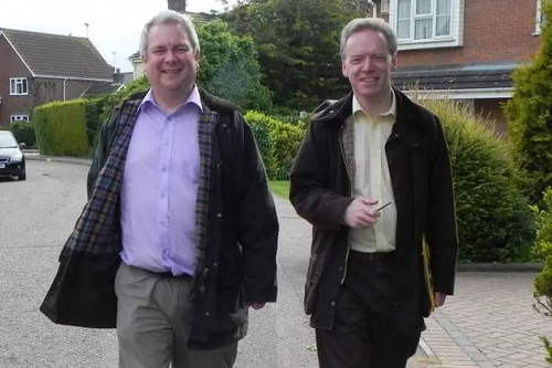 Paul Bentham and Stephen Robinson campaigning in a street in North Chelmsford