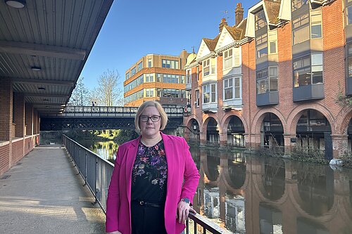 Zöe Franklin stands by River Wey in Guildford