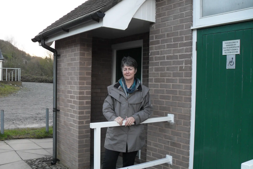 Heather Kidd outside public toilets