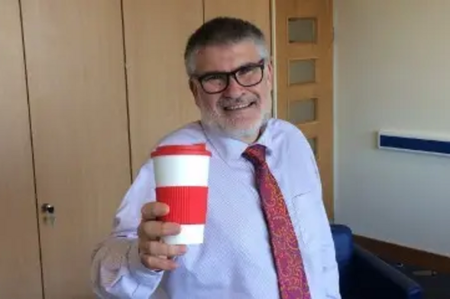 Dave Hodgson with a reusable cup