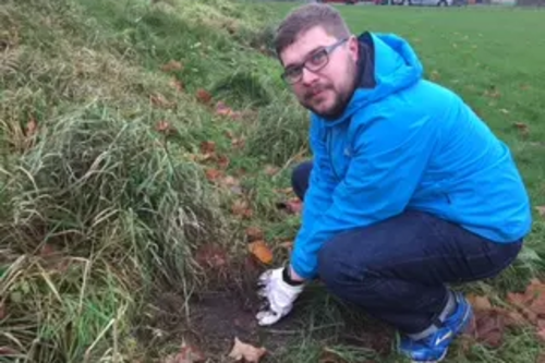 Spotland Lib Dem candidate Matt Allen helps plant trees at a local primary school