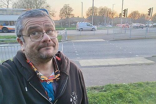 Tim Prater by Cheriton Interchange pedestrian crossing