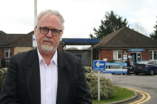 Brian outside Melksham hospital