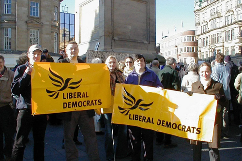 Local Lib Dem councillors and activists join a rally against the Iraq War at Newcastle's Monument