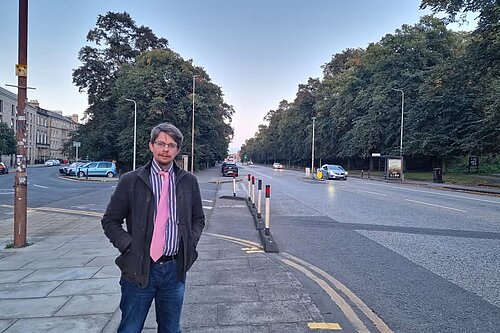 Jack standing with London Road in the background