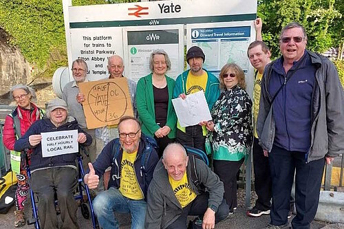 Claire Young with campaigners at Yate Station